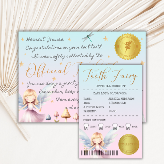 Official Tooth Fairy Certificate and Receipt for Children's Lost Tooth - Magical