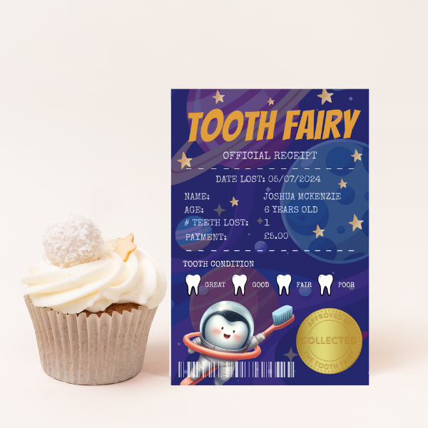 Official Tooth Fairy Certificate and Receipt for Children's Lost Tooth - Space Theme