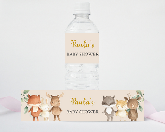 Boho Forest Friends Water Bottle Label  Woodland Animal Theme