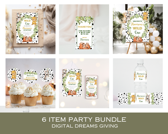 Wild One First Birthday Party Pack, Jungle Safari Animal Theme
