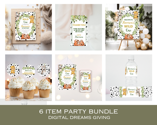Wild One First Birthday Party Pack, Jungle Safari Animal Theme