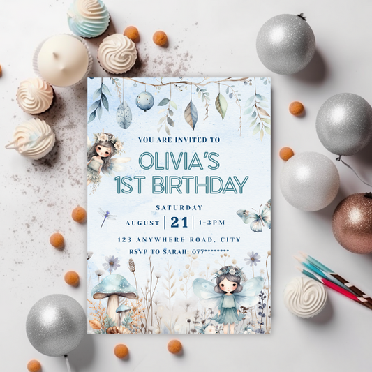Winter Fairy Unisex First Birthday Invitation